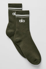 Unisex Half-Crew Throwback Sock - Green Olive/White
