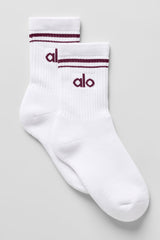 Unisex Half-Crew Throwback Sock - White/Burgundy