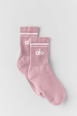 Unisex Half-Crew Throwback Sock - Vintage Pink/White