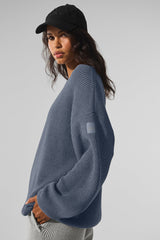 Domain Rib Knit Crew Sweater - Bluestone