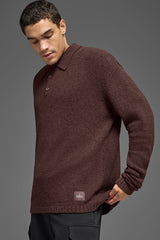 Textured Knit Long Sleeve Polo - Brownstone