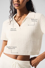 Cashmere Plush Waffle Polo Tee - Ivory