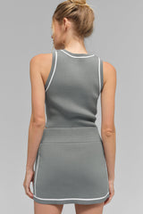Ribbed Sweater Knit Highline Cropped Tank - Lunar Grey/White