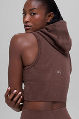 Seamless Two Tone Rib Hooded Vest - Brownstone Heather