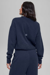 Wool Cashmere Cropped New Class Crewneck Sweater - Navy
