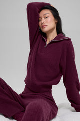 Cashmere Plush Waffle 1/4 Zip Pullover - Burgundy