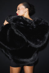 Opulent Faux Fur Statement Jacket - Black