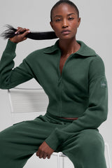 Scholar Knit Cropped Full Zip Jacket - Clover Green