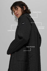 Quilted Skyline Long Coat - Black