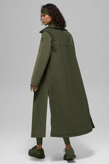 Quilted Skyline Long Coat - Green Olive