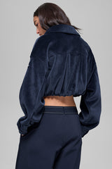 Ribbed Velour Cropped Mountain Side Jacket - Navy