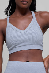 Seamless Two Tone Rib Bra - Winter Frost Heather