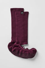 Women's Strappy Siren Grip Sock - Burgundy
