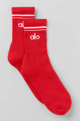 Unisex Half-Crew Throwback Sock - Bright Red/White