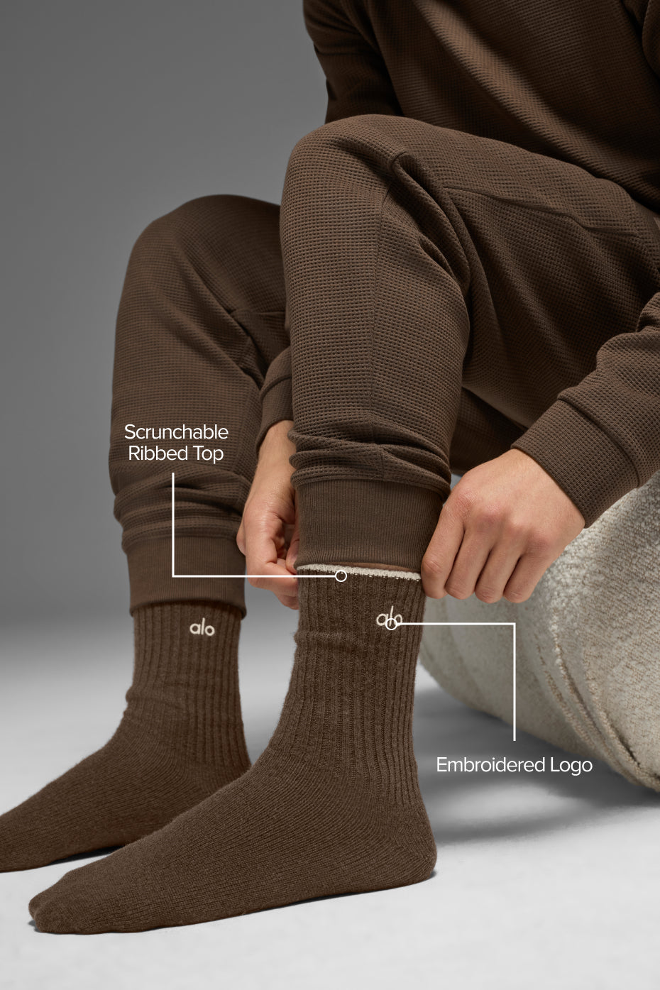 Unisex Wool Cashmere Light Frosted Sock - Espresso Heather/Ivory