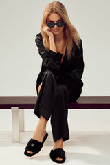 ALO Classico Faux Fur Sandal - Black