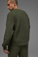 Domain Rib Knit Crew Sweater - Green Olive