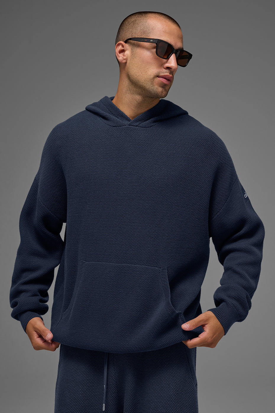 Sports Club Sweater Knit Hoodie - Navy