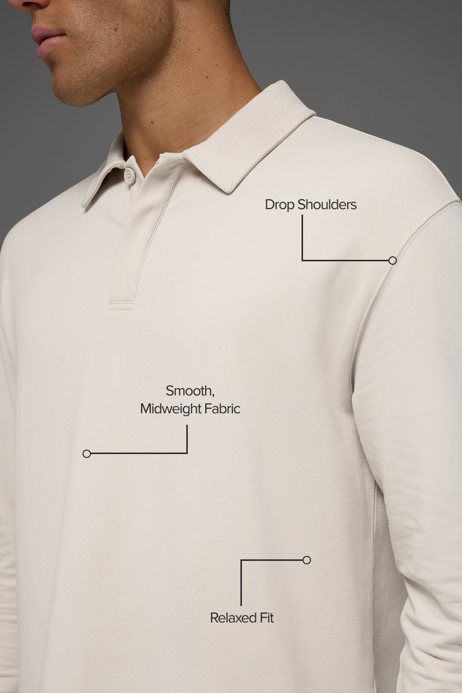 Double Take Long Sleeve Polo - Bone