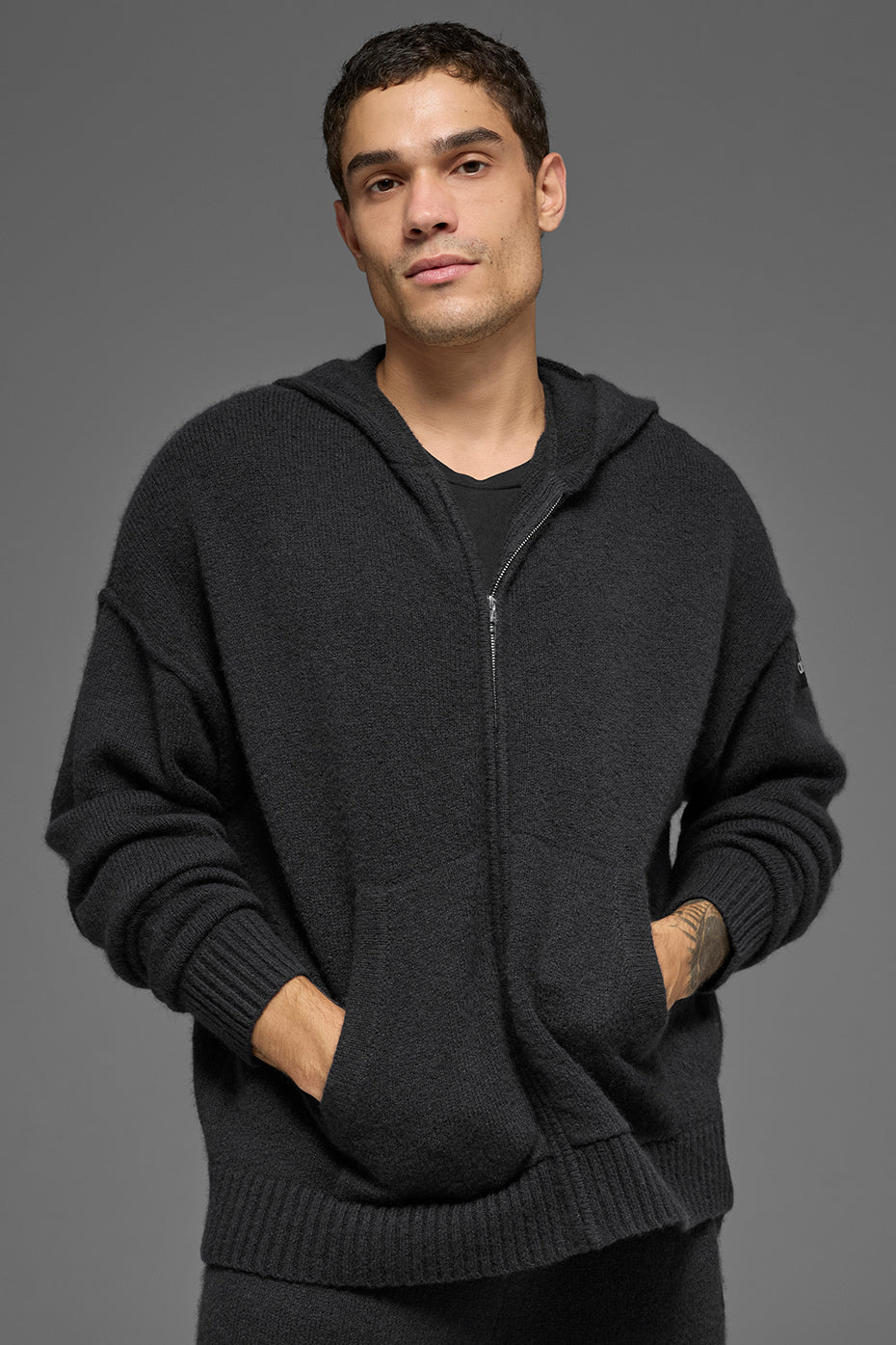 Wool鑱紺ashmere New Class Full Zip Hoodie - Black