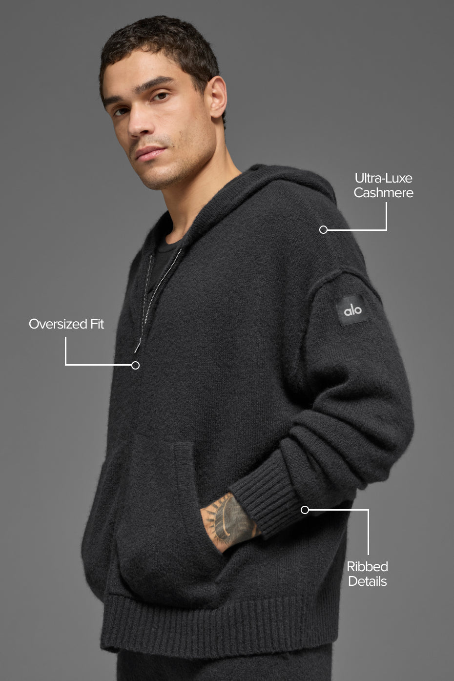 Wool鑱紺ashmere New Class Full Zip Hoodie - Black