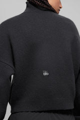 Wool Cashmere Cropped New Class Turtleneck Sweater - Black