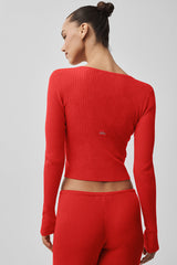 Sweater Knit Unwind Long Sleeve - Bright Red