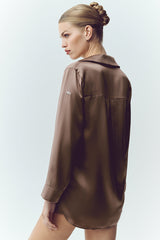 Silk Luminous Button Up - Alpine Cocoa