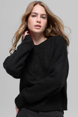 Wool Cashmere Cropped New Class Crewneck Sweater - Black