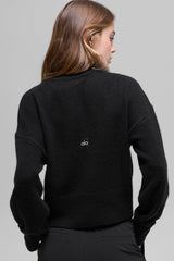 Wool Cashmere Cropped New Class Crewneck Sweater - Black
