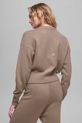 Wool Cashmere Cropped New Class Crewneck Sweater - Chai Latte