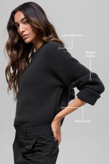 Wool Cashmere Ribbed Noble Crewneck Sweater - Black