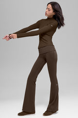Ribbed Mesmerize Mock Neck Long Sleeve - Espresso