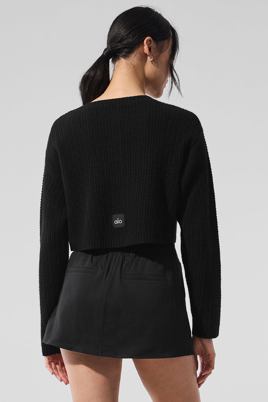 Cashmere Plush Waffle Cardigan - Black