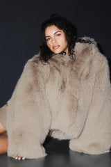 Opulent Faux Fur Statement Jacket - Oat