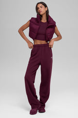 Cropped Gold Rush Puffer Vest - Burgundy
