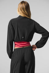 Cropped Breezy Full-Zip Cover Up - Black