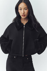 Wool Blend Nightfall Bomber - Black