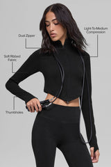 Seamless Two Tone Rib Jacket - Black