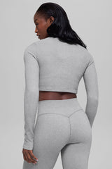 Seamless Two Tone Rib Jacket - Light Misty Grey Heather