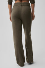 Wool Cashmere High-Waist New Class Wide Leg Pant - Olive Tree