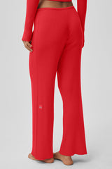 Sweater Knit Mid-Rise Unwind Wide Leg Pant - Bright Red