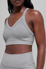 Seamless Two Tone Rib Bra - Light Misty Grey Heather
